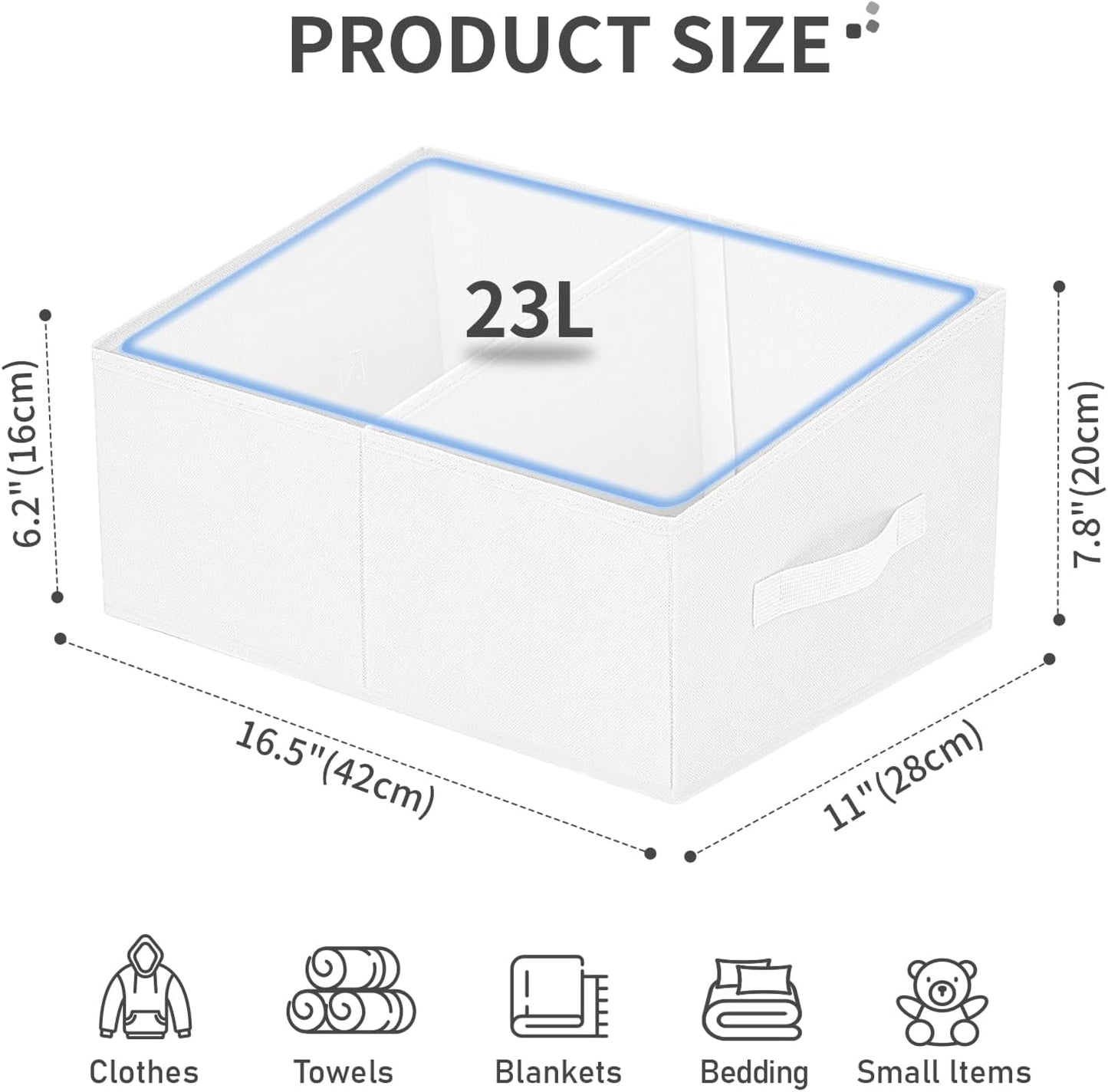 DIMJ Closet Storage Bins, 6 Pack Storage Baskets for Shelves, Foldable Closet Organizer with Handle, Linen Closet Organizers and Storage for Clothes, Toys, Towel, Books (Black)