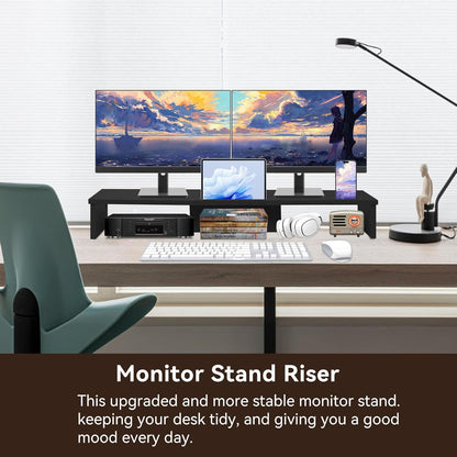Qupui Computer Monitor Stand Riser with Drawer and Pen Holders, Desk Organizer Shelf and Accessories, Office Desk Accessories, Office Organization, Black