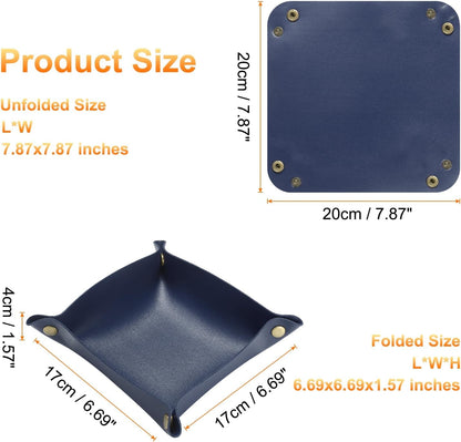 HARFINGTON PU Leather Valet Tray Unisex Folding Small Catchall Tray Portable Entryway Table Tray Nightstand Bedside Desk Tray for Key Wallet Watch Coin Jewelry Dice, Gray