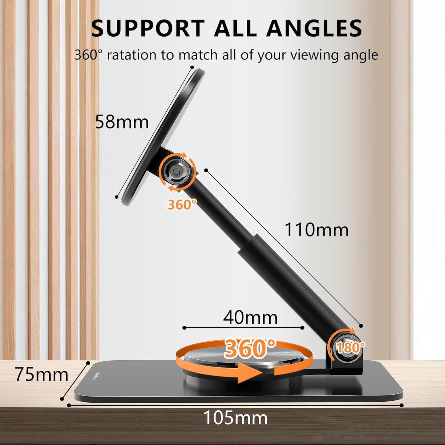 Magnetic Phone Stand Compatible with MagSafe for iphone16, Phone Stand for Desk with 360°Rotation Base, Adjustable Height to 6.1 inch, Compatible for MagSafe Case and iPhone 16/15/14/13/12