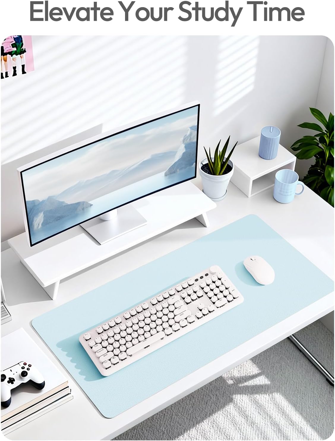 YSAGi Leather Desk Protector, Office Mat, Large Mouse Mat, Non-Slip PU Leather Blotter, Laptop Pad, Waterproof Writing Pad for Office and Home (Light Pink, 23.6" x 13.8") - Colors B