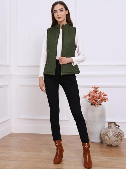 Allegra K Women's Puffer Vest Stand Collar Lightweight Gilet Quilted Zip Vest