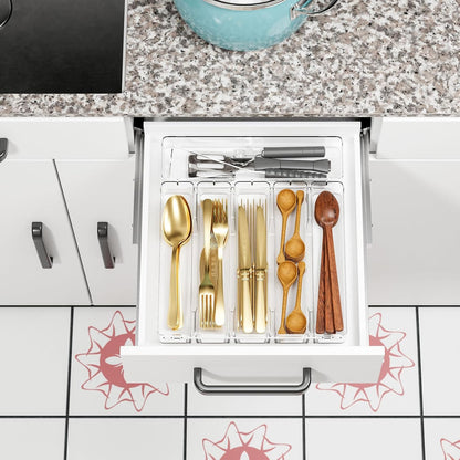 Clear Silverware Organizer for Kitchen Drawers,BPA Free Cutlery Drawer Organizer,6 Slots Plastic Utensils Organizer Suitable as In-Drawer Silverware Holder and Tray,Flatware,Knife,Fork,Spoon Organizer