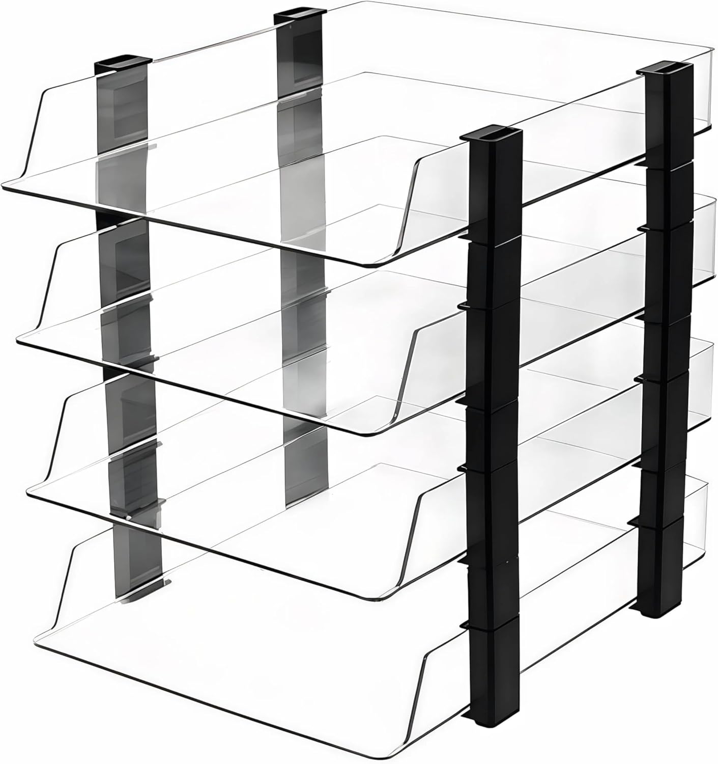 Clear 2-Tier Stackable Paper Tray Organizer for Letter/A4 Files, Desktop Document Sorter, Transparent Office Desk Storage (2 - Tier Clear)