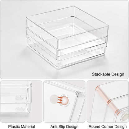 SMARTAKE 6 PCS Clear Plastic Drawer Organizers Set, Large Size Non-Slip Desk Drawer Organizer, Versatile Bathroom and Vanity Drawer Organizer Trays for Makeup, Bedroom, Office, Kitchen Utensils