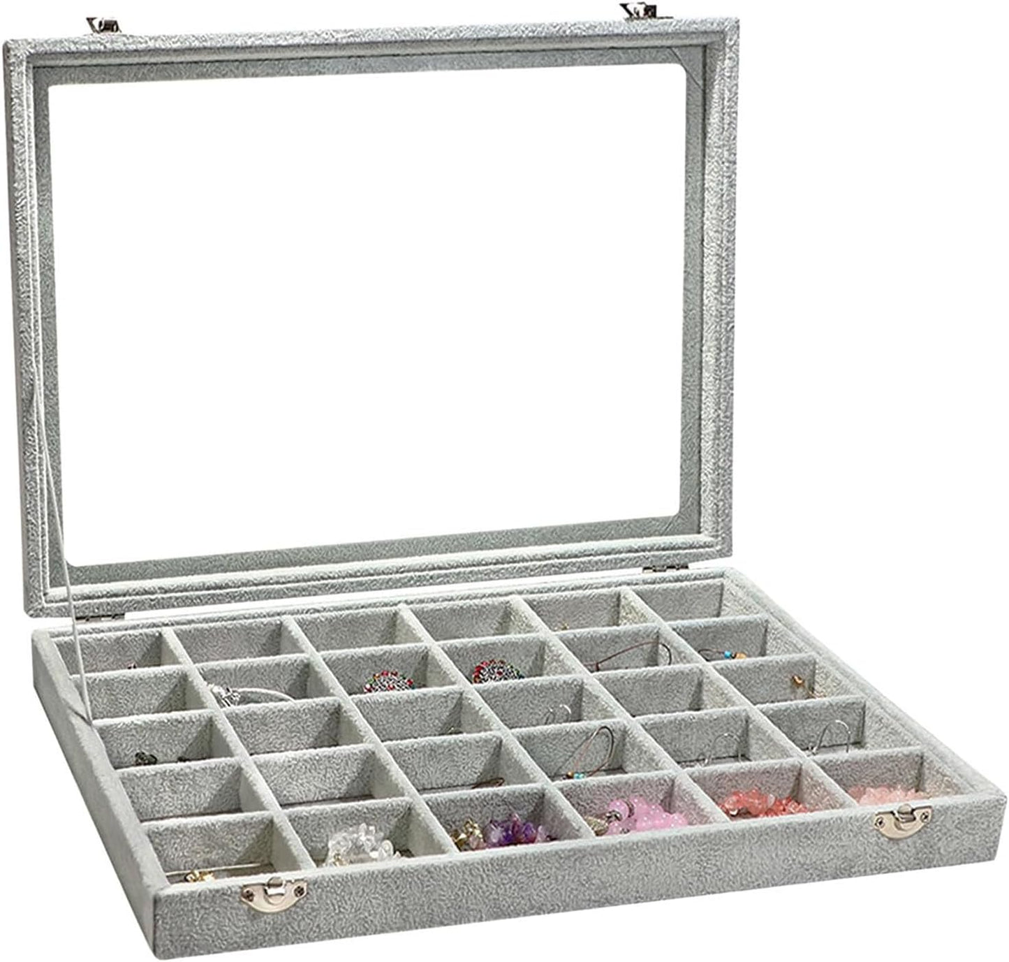 Stratalife Jewelry Organizer Bracelet Organizer Storage Box 12 Grid Stackable Jewelry Tray with Lid Velvet Jewelry Box for Drawer Necklace Bracelet Display Storage Organizer Box (Beige)
