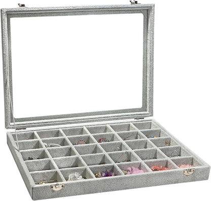 Stratalife Jewelry Organizer Bracelet Organizer Storage Box 12 Grid Stackable Jewelry Tray with Lid Velvet Jewelry Box for Drawer Necklace Bracelet Display Storage Organizer Box (Beige)