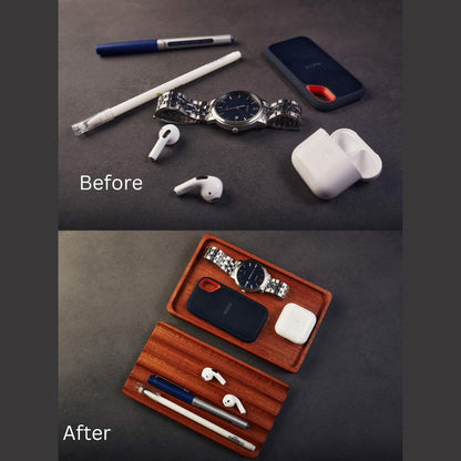 Set of 2 Wooden Trays – Pen Tray, Valet Tray, Desk Organizer, Fountain Pen Holder, EDC Tray for Phone, Jewelry, Cologne & Keys.