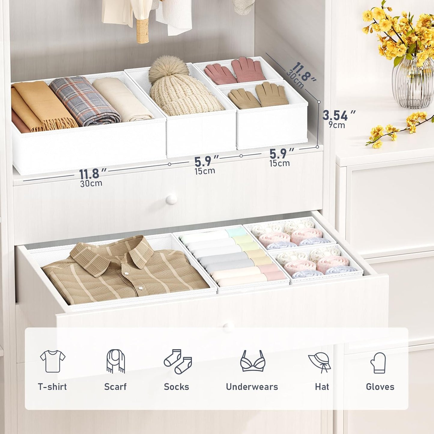 DIMJ Drawer Organizer Clothes - 20 Pack Closet Drawer Organizer Bins for Baby Clothes Storage, Fabric Dresser Organizer for Nursery Bedroom, Foldable Small Drawer Dividers for Underwear Socks