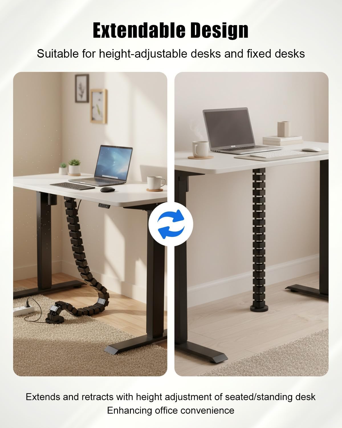 Under Desk Vertebrae Cable Management Fit for Sit Stand Desk, Chain Raceway Cable Management, Magnetic Flexible Wire Spine Adjustable Length, Black