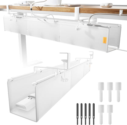 Under Desk Cable Management Tray No Drill, Cable Ties Included, Eco-Friendly Canvas Material, Mesh Design for Heat Dissipation, Cable Organizer/Storage for Standing Desk(27inch, Black)