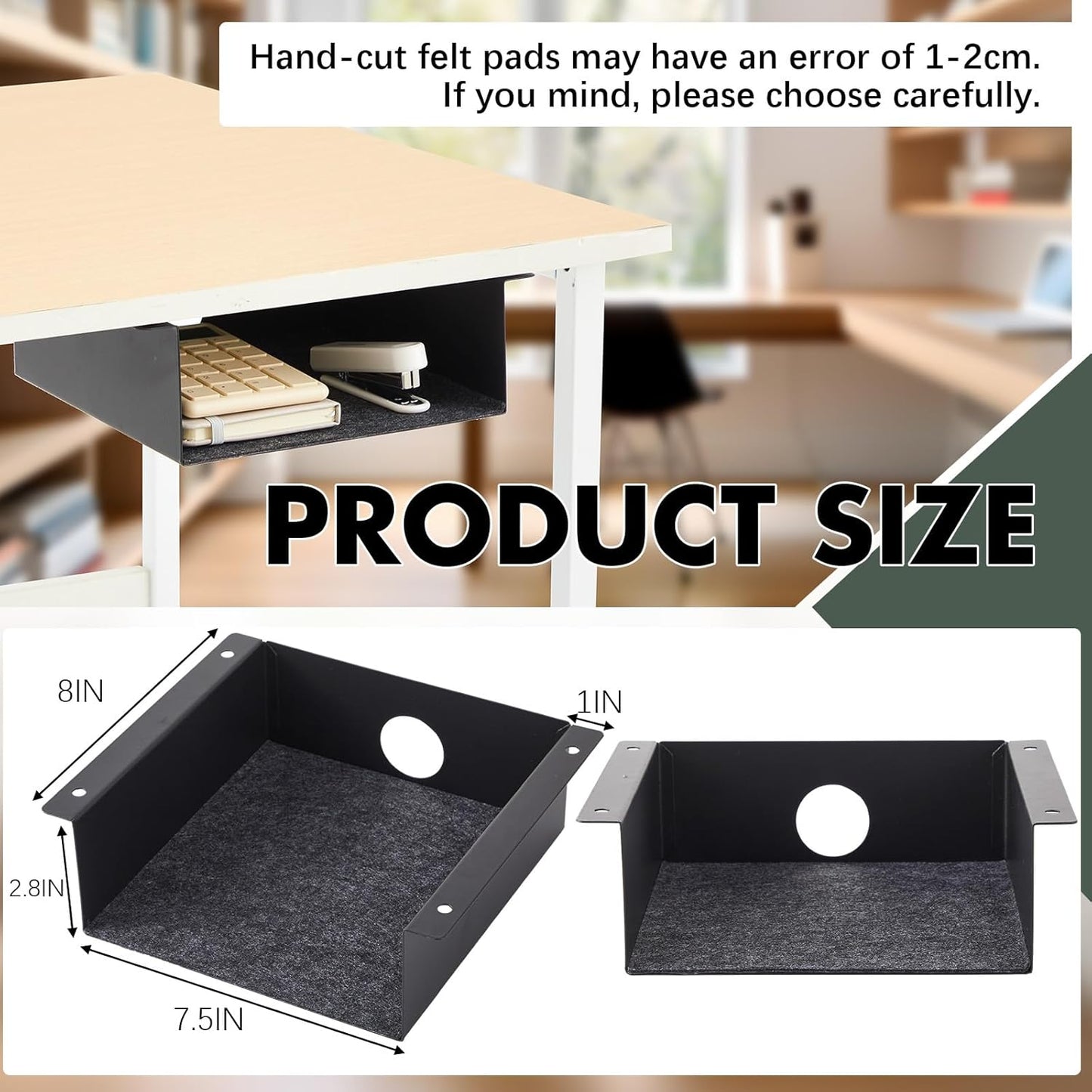 Yaocom 2 Pack Under Desk Hanging Shelf, Carbon Steel Storage Tray with Mute Felt Sheets, Mount Shelves Organizer for Office Home Workstation Gaming Desk Stand up(13x8x2.8 in/Storage Shelf,Black)