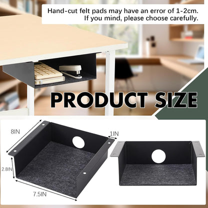 Yaocom 2 Pack Under Desk Hanging Shelf, Carbon Steel Storage Tray with Mute Felt Sheets, Mount Shelves Organizer for Office Home Workstation Gaming Desk Stand up(13x8x2.8 in/Storage Shelf,Black)