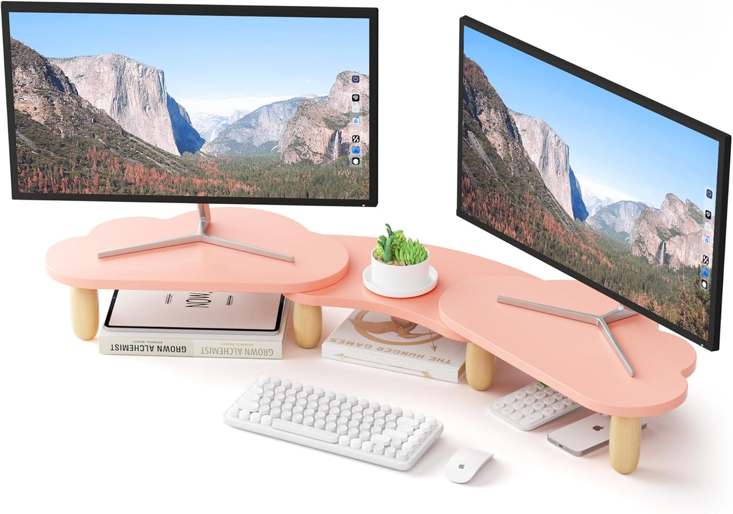 AFOOYO Monitor Stand Riser,31.5-Inch LED Light Wood Computer Monitor Stand with Adjustable Acrylic Legs,Desk Accessories Desktop Organizer Stand for, Computer,Laptop,Printer,PC TV Screen Riser,Black