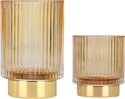 DASITON Makeup Brush holder Organizer,Crystal Cosmetic Makeup Brush Glass Brushes Storage Holder, Vintage Make Up Brush Cup Pen Pencil Holder striped vase(Coffee S)