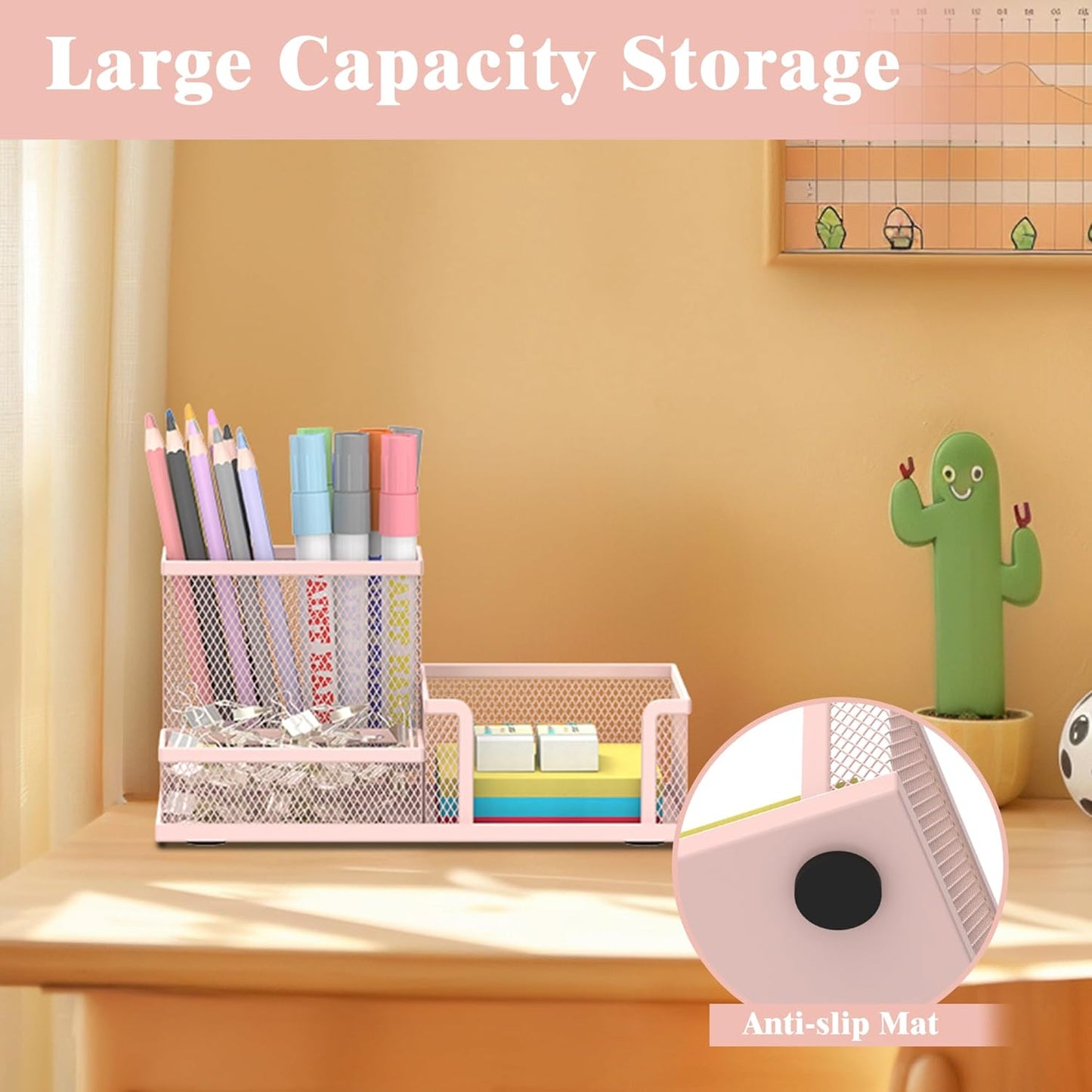 SUPEASY Pen Holder Desk Organizer, Office Supplies Pencil Holder with 3 Compartments, Desk Accessories and Workspace Organizers for Home School Classroom, Black