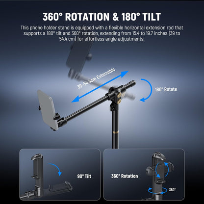NEEWER Basics Cell Phone Stand for Desk, Adjustable Phone Holder Clamp with Weighted Metal Base, Office Table Phone Mount Compatible with iPhone 16 15 Pro Max Plus Samsung for Video Recording, ST006