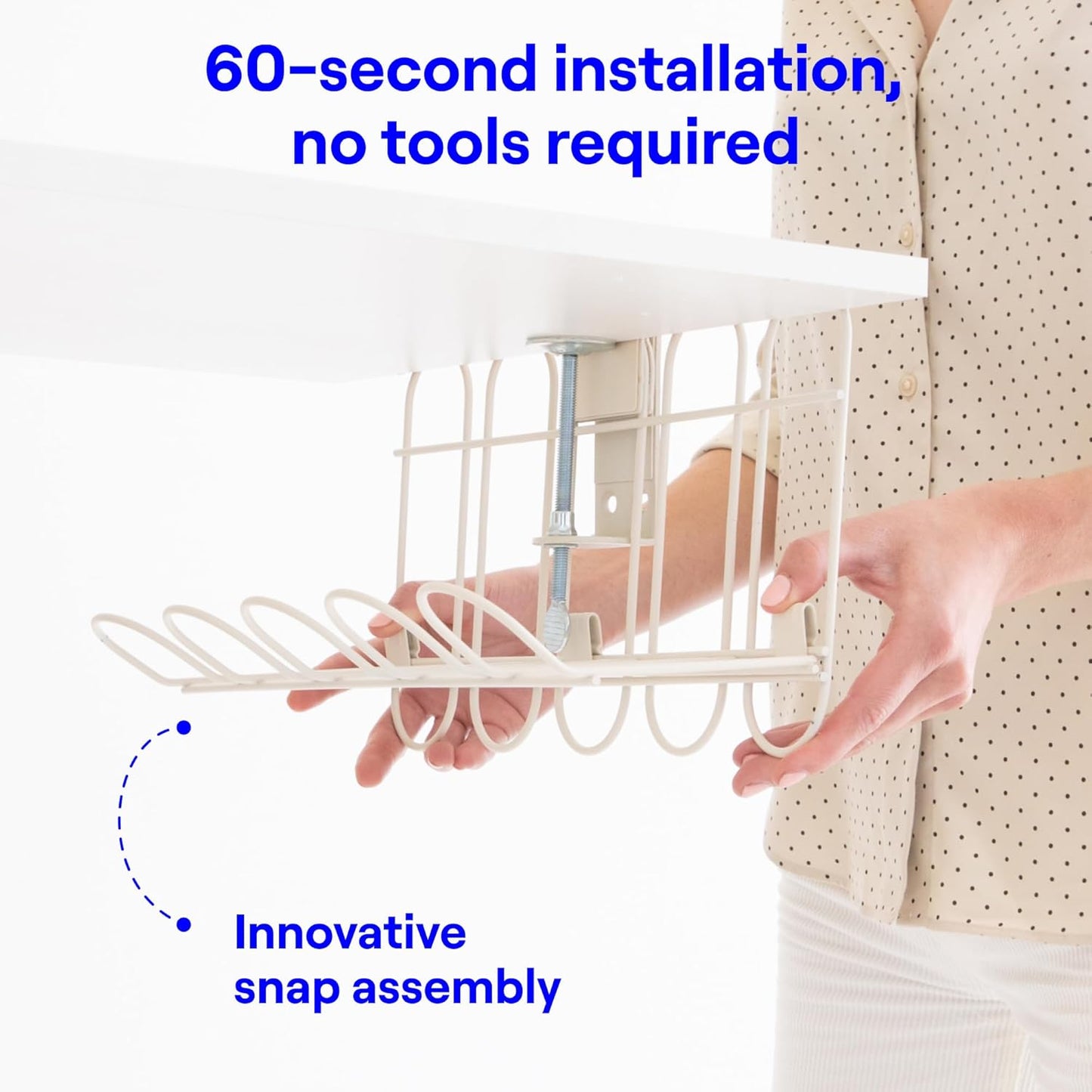 CarryUp Under Desk Cable Tray, No Drill Wire Management Clamp, Computer Cord Organizer, Cable Hider & Holder, Cord Keepers for Home Office Organization, Powder Coated Metal, Easy Install - Grey