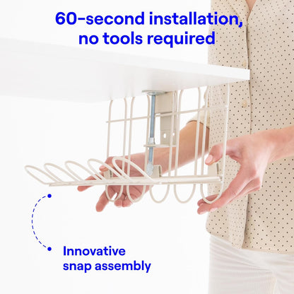 CarryUp Under Desk Cable Tray, No Drill Wire Management Clamp, Computer Cord Organizer, Cable Hider & Holder, Cord Keepers for Home Office Organization, Powder Coated Metal, Easy Install - Grey