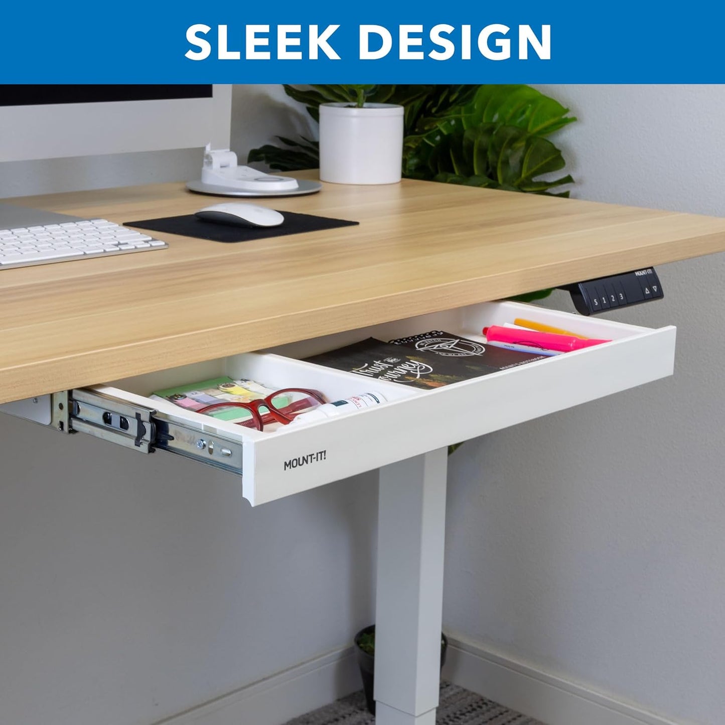 Mount-It! Under Desk Drawer Organizer with 2 Compartments, Shallow Low-Profile Slide-Out Desk Tray, 20.7″ x 8.9″ x 1.8″, Pull-Out Pencil Drawer for Traditional & Standing Desks - Black