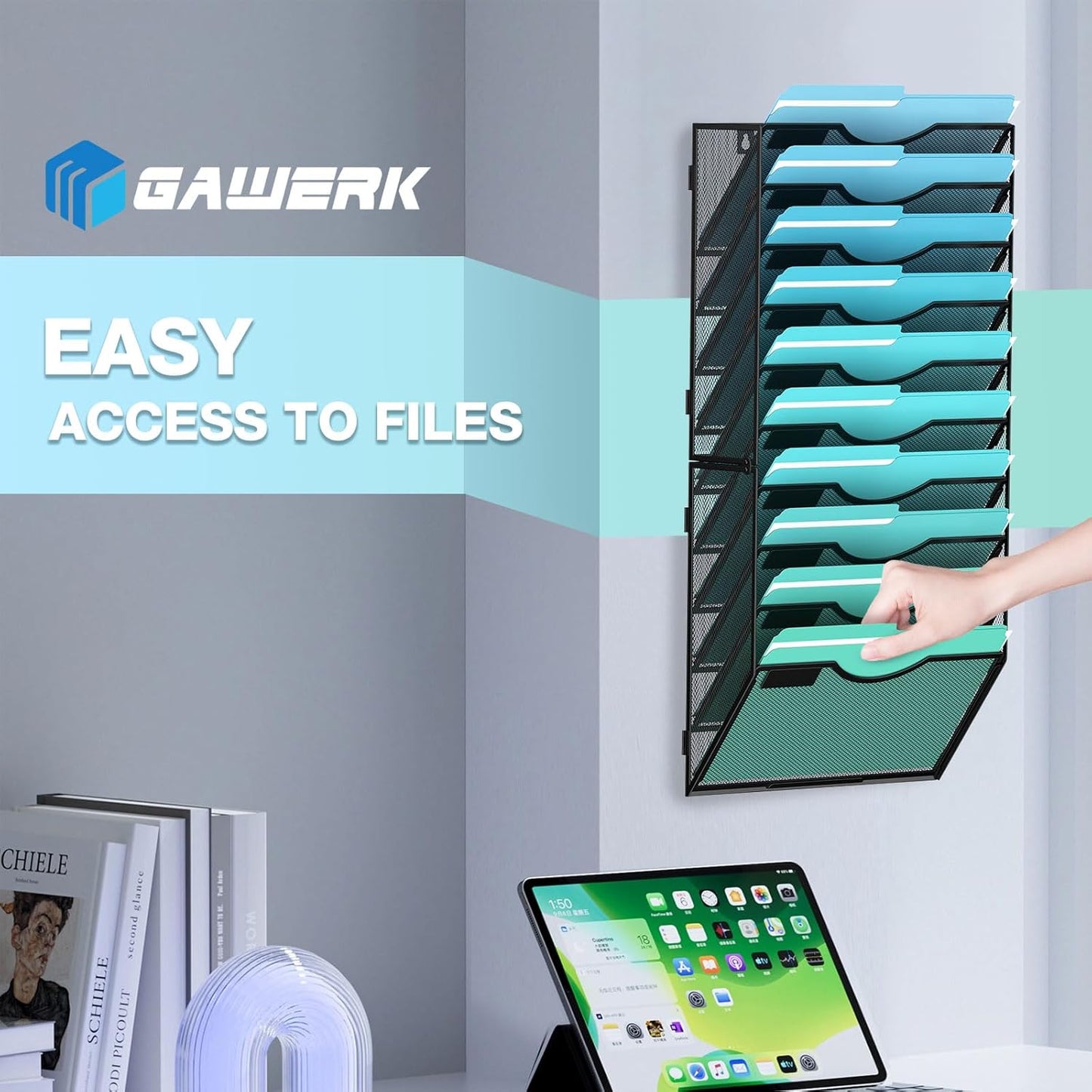 Gawerk 5 Tier Hanging Wall File Organizer, Mesh Mail Paper Orgnization Hanging File Folder Holder for Home Office, Black
