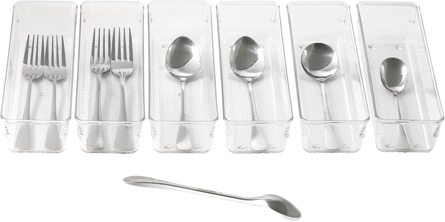 Mesh Tray Silverware Drawer Organizer, Utensil Cutlery Tray Office Supplies with Interlocking Arm Drawer Dividers Organizer for Flatware, Knives,Home,Office, School,Bedroom 12X6'' Black