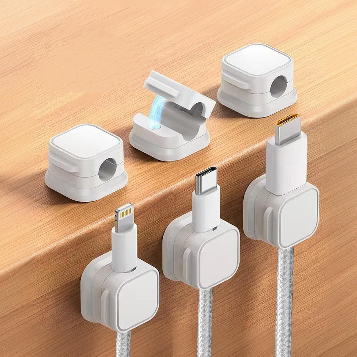 6Pcs Black Magnetic Cable Organizer - Adhesive Cord Clips for Desk Home, Easy Wire Management for Computer Cables