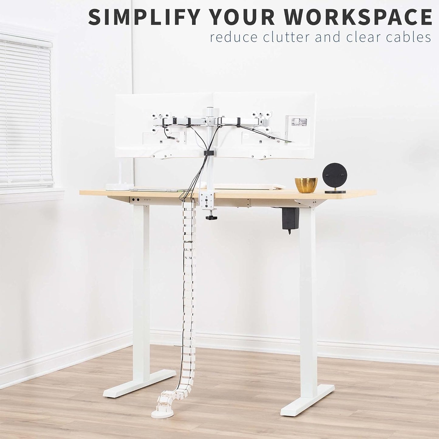 VIVO Under Desk Vertebrae Cable Management Kit, Adjustable Quad Entry Flexible Cord Organizer for Home Office, Black, DESK-AC01C