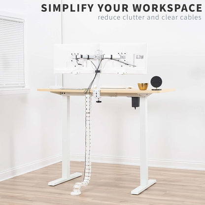 VIVO Under Desk Vertebrae Cable Management Kit, Adjustable Quad Entry Flexible Cord Organizer for Home Office, Black, DESK-AC01C