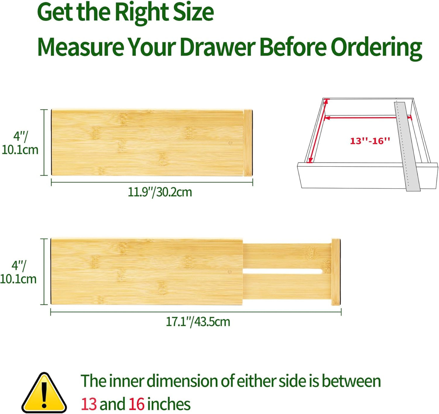 VaeFae Adjustable Bamboo Drawer Dividers, Expandable Drawer Organizer for Kitchen, Bedroom, Bathroom, Dresser and Office, 6-Pack