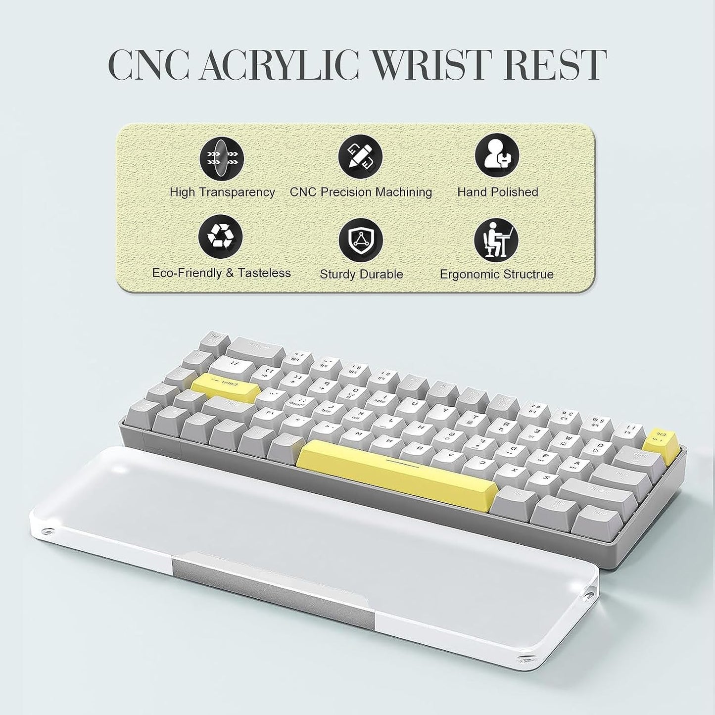 SELORSS Acrylic Keyboard Wrist Rest 98-Key Mechanical Keyboards Ergonomic Palm Rest for Computer Keyboard,Anti-Slip Base,Wrist Pad for Laptop,Office & Home-Easy Typing