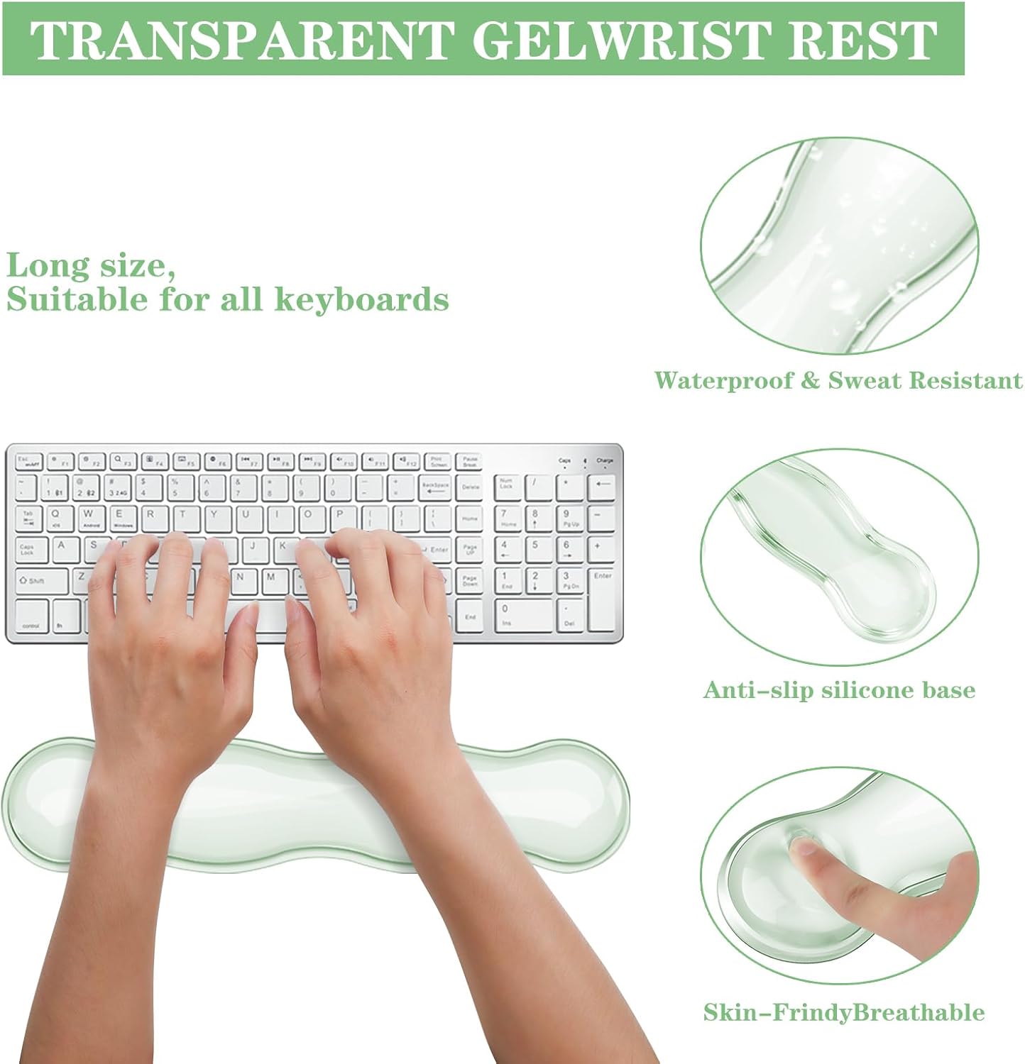 Wrist Rest for Keyboard- Ergonomic Gel Keyboard Wrist Rest and Mouse Pad Set, Non-Slip PU Base for Office, Laptop & Gaming - Green
