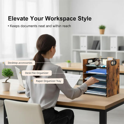 Wood Desk Organizer - 3-Tier Desktop File Organizer with Drawer, Wooden Paper Tray, Office Desk Organzier and Accessories for Papers, Mail, Notebooks, Stationery