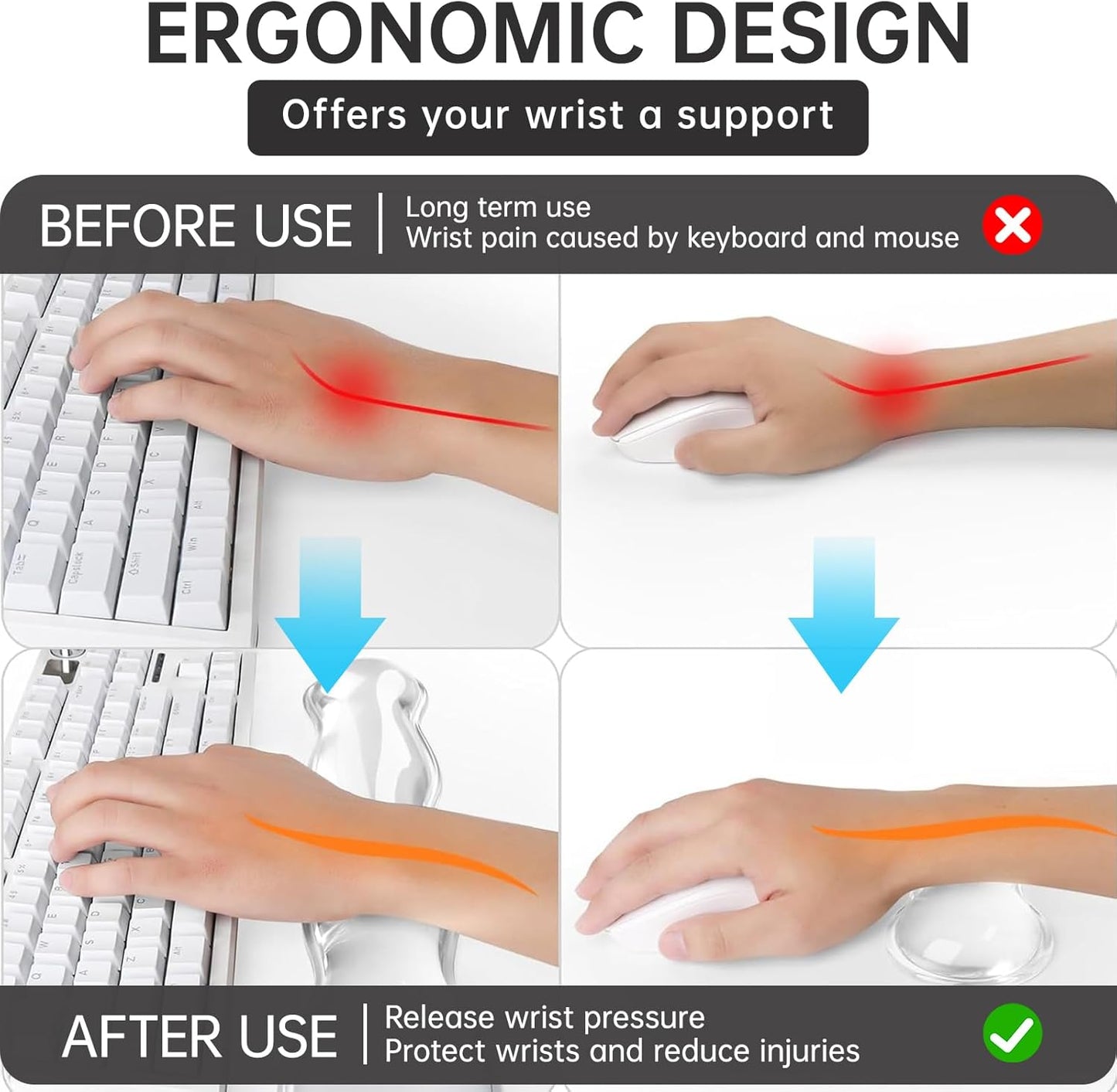Mouse Pad with Wrist Rest, Soft Cloud Gel Keyboard Mouse Pad Set with Hand Wrist Support, Cute Non Slip Office Desk Accessories for Comfort/Pain Relief/PC Gaming/Computer/Laptop, (Clear Cloud)