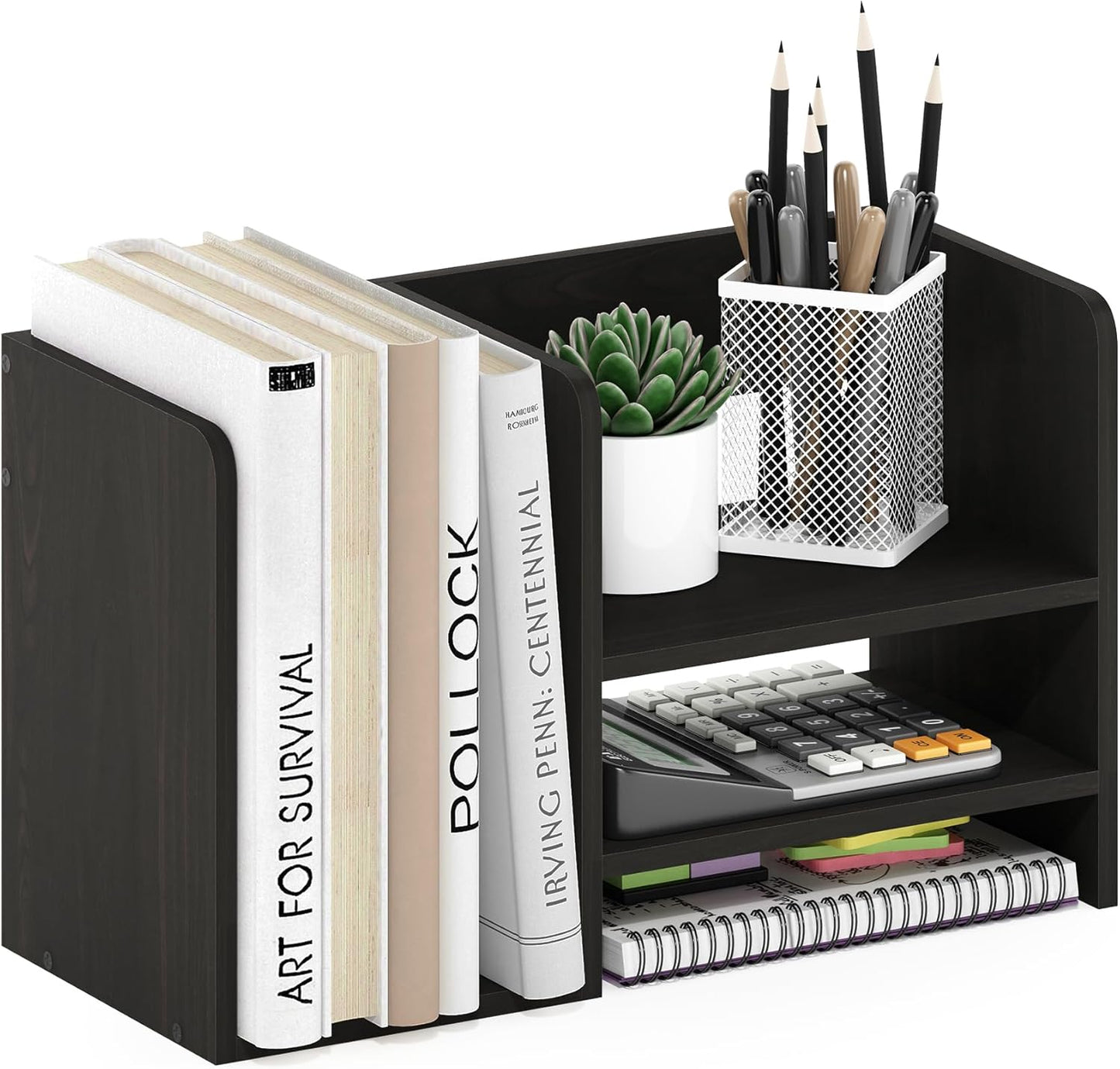 Furinno Classic Desk Organizers and Accessories, 2-Tier Monitor Riser, Office Organization, Desk Top Book Shelf, for Office Supplies, Office Desk Accessories, Dark Espresso