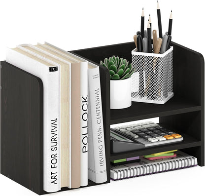 Furinno Classic Desk Organizers and Accessories, 2-Tier Monitor Riser, Office Organization, Desk Top Book Shelf, for Office Supplies, Office Desk Accessories, Dark Espresso