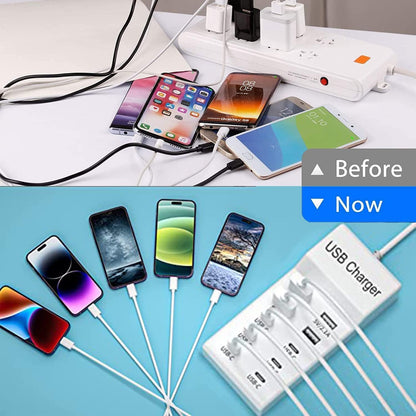 USB C Charger,10 Ports USB Charging Station with 6 Ports USB-C, Desktop 50W Multi Ports Charger Compatible with iPhone 12/13/14/15/16/Galaxy S22/S23/S24/S25/Tablet/Watch/Headphones