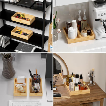 Lixple Bamboo Drawer Organizer, Cutlery Silverware Organizer for Kitchen Drawer, Stackable Utensil Organizer, 2 Pcs Flatware Organizer for Drawer, Wooden Storage Box Tray (Bamboo, 9 X 6 X 2 Inch)
