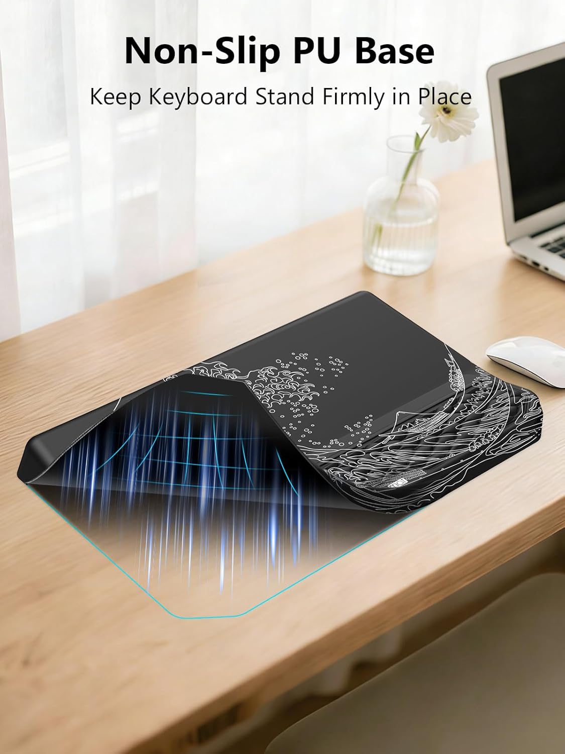 2-in-1 Ergonomic Keyboard Stand with Wrist Rest, Comfy Keyboard Riser Holder with Massage Design, Black