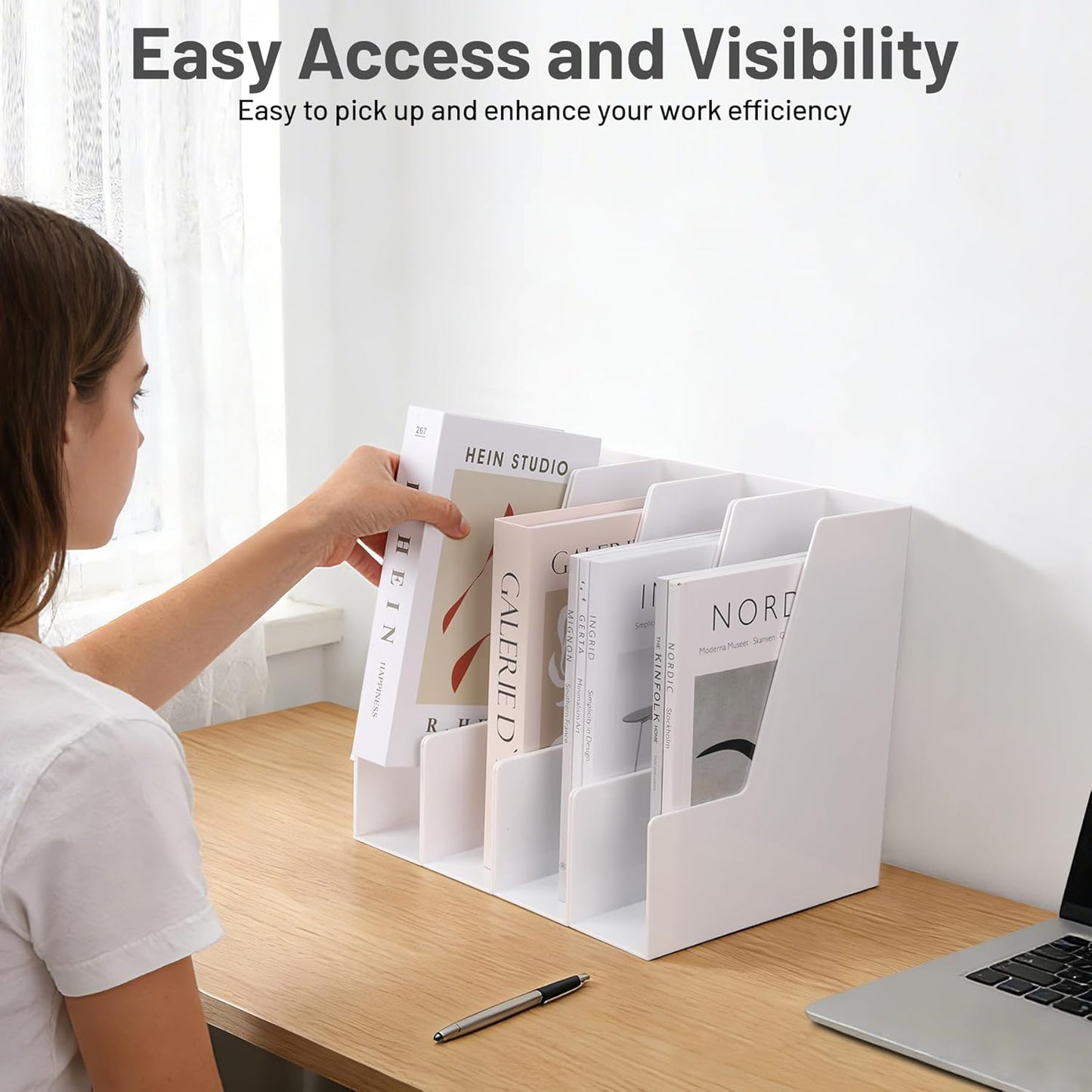 CiWiVOKi Vertical Magazine File Holder, Desk Organizer and Storage for Magazines, Binders, Notebooks, Envelopes, Multi-Purpose Desktop File Organizer for Home, Office & Classroom, 4 Pack, Black