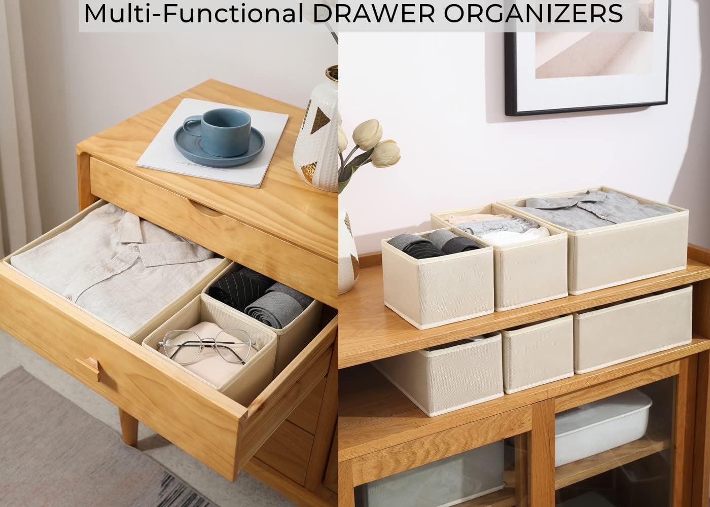 Fordonral 12 Pack Drawer Organizer Clothes, Foldable Fabric Dresser Organizer Closet Organizers and Storage Box for Underwear,Folded Clothes,Baby Clothing,Socks,Bra,Towels,Ties(12 Pack,Gray)