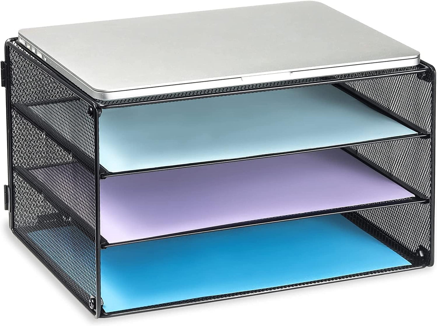 DALTACK 3 Tier Letter Tray Paper Organizer for Desk, Mesh Metal Desk File Organizer with Sliding Trays for Letter/A4 Paper, Mail, Bills & Folders, Black
