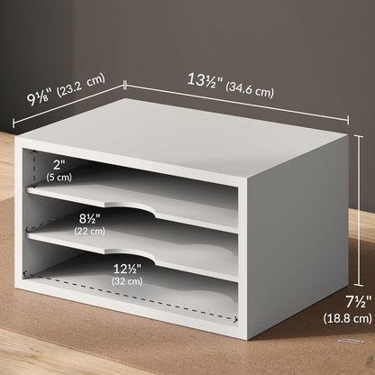 Ballucci File Organizer, 2-Tier Document Paper Sorter, Stackable Wood Desk Organizer Mail Holder, Monitor Stand with Storage Shelves, White