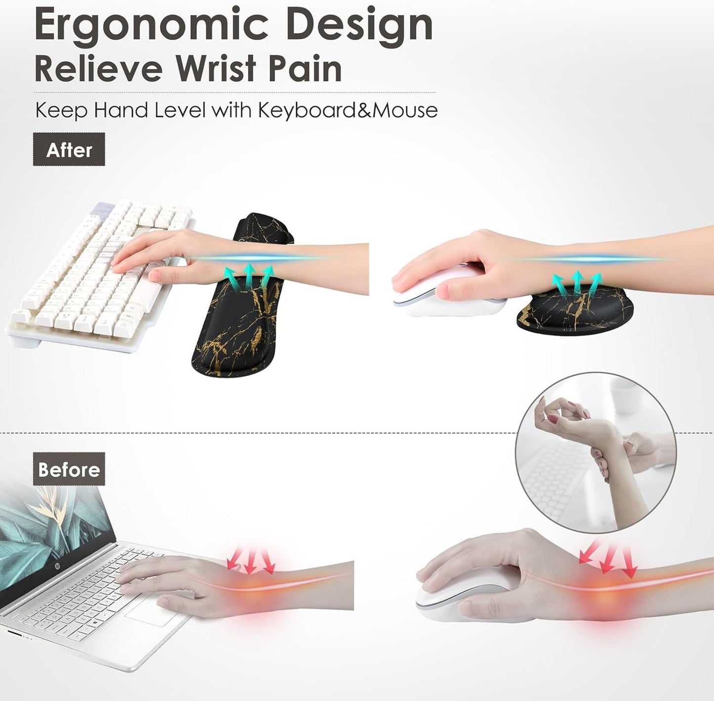Gimars Upgrade Enlarge Silky and Superfine Fabric Gel Memory Foam Keyboard Wrist Rest Set, Ergonomic Keyboard Mouse Wrist Support for Typing Pain Relief, Comfort for Office, Gaming, Computer