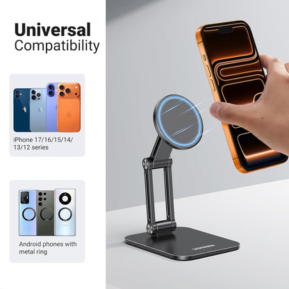 UGREEN Magnetic Phone Stand Compatible with MagSafe Holder for Desk Ergonomic Design Adjustable, Aluminum Cell Phone Stand Compatible for iPhone 17 Air 16 15 14 13 12 Pro Max and MagSafe Case, Grey