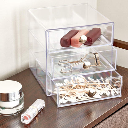 iDesign 3-Drawer Plastic Vanity Organizer, Compact Storage Organization Drawers Set for Cosmetics, Dental Supplies, Hair Care, Bathroom, Dorm, Desk, Countertop, Office, 6.5" x 6.5" x 6.5", White