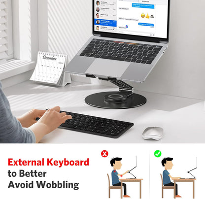 OMOTON Adjustable Laptop Stand with 360 Rotating Base, Ergonomic Laptop Riser for Collaborative Work, Dual Rotary Shaft Fully Foldable for Easy Storage, Fits All Laptops up to 16 inches, Silver