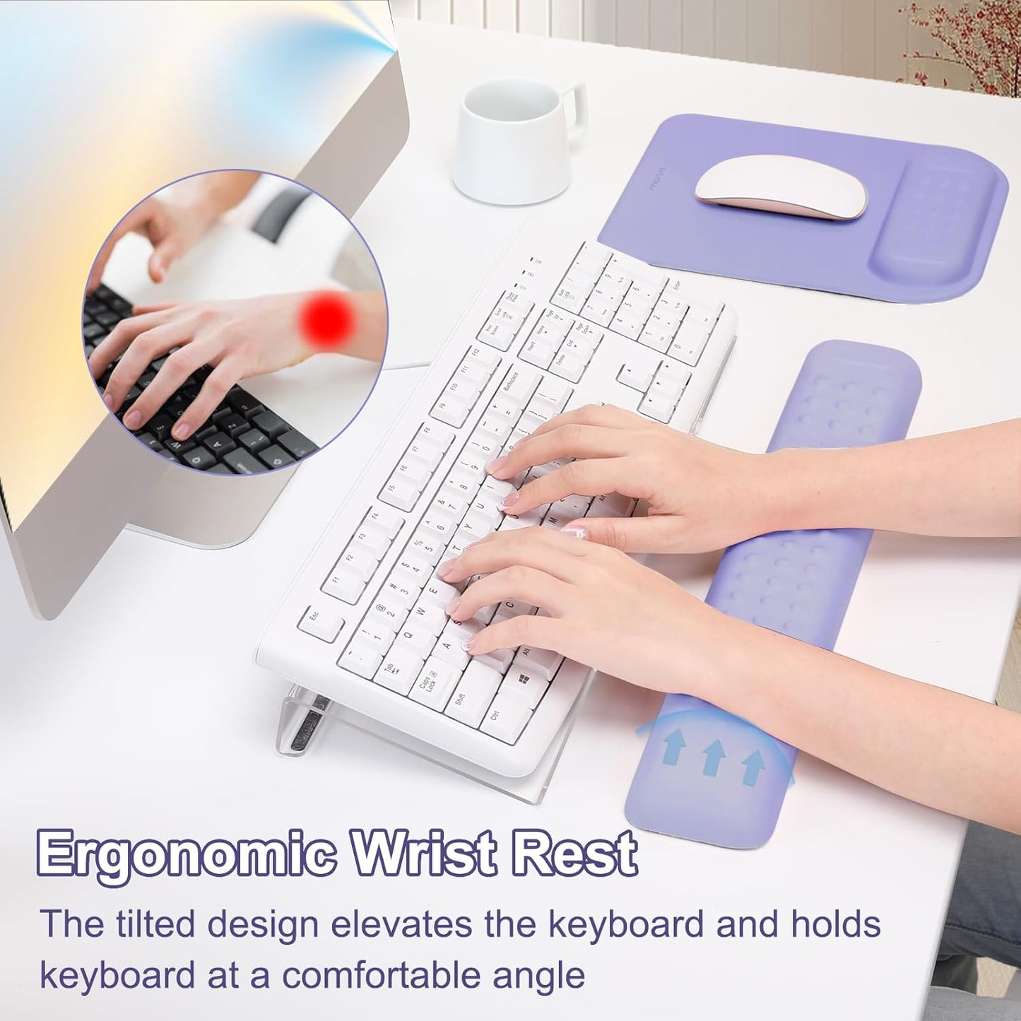 MOSISO Computer Keyboard Stand&Wrist Rest Support for Keyboard &Mouse Pad Set, Ergonomic Massage Wrist Rest Set, Easy Typing Working Acrylic Clear Stand for Office Home, Apricot