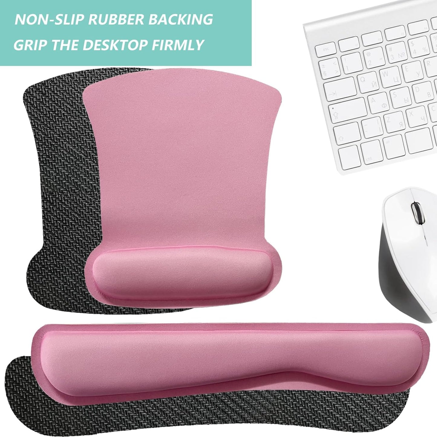 Keyboard Wrist Rest Pad Mouse Pad with Wrist Support Set of 3, Gaming Mousepad with Non-Slip Rubber Base, Ergonomic Memory Foam Mouse Cushion Support for Home Office Laptop Computer, Navy Blue