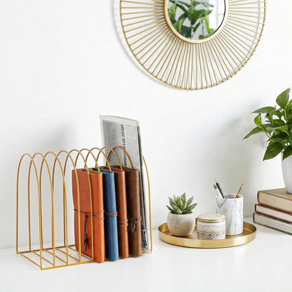 2 Pack Wire File Organizer for Desk, 9 Slots Gold File Organizer Metal File Holder Countertop Folder Stand Racks for Binder Storage Office Home Photography Prop